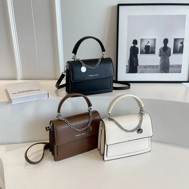 Women's Brown Leather Chain Crossbody Bag 2023 - Image 4