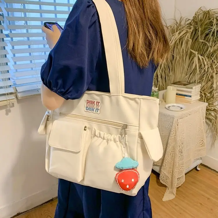 Women's Light Blue Shoulder Bag with Keychain - Image 5