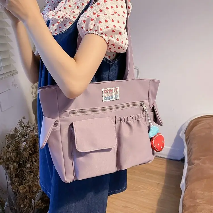 Women's Light Blue Shoulder Bag with Keychain - Image 7