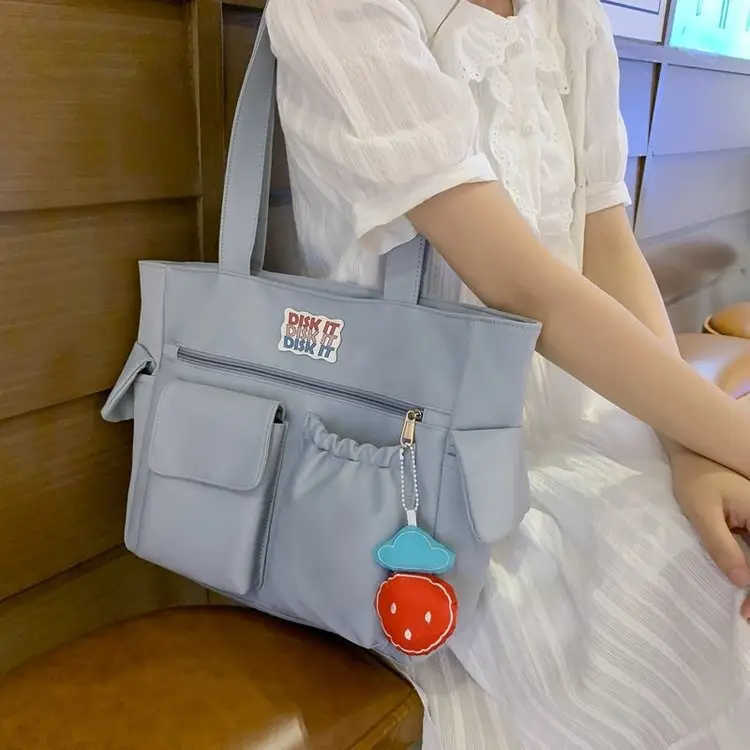 Women's Light Blue Shoulder Bag with Keychain - Image 8