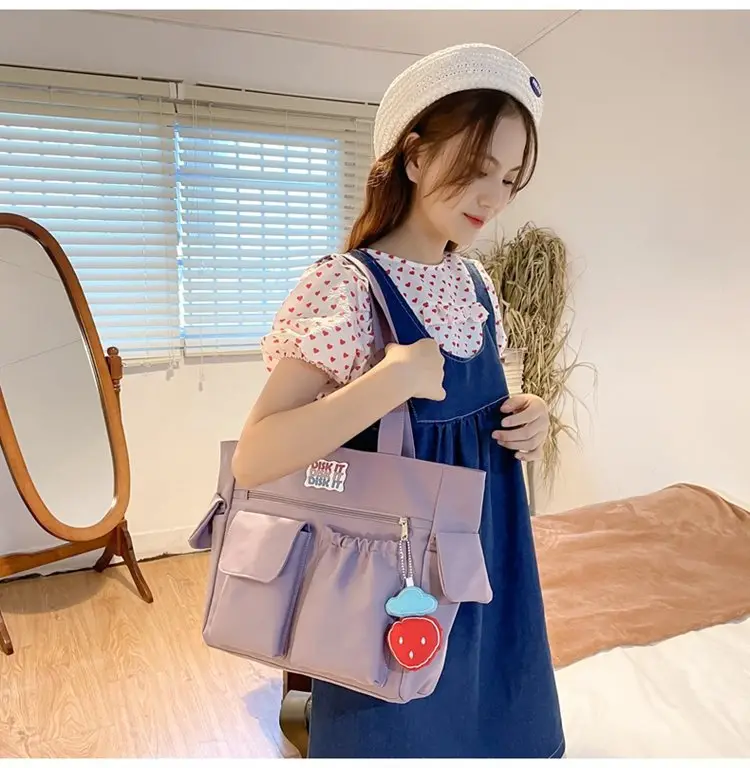 Women's Light Blue Shoulder Bag with Keychain — feature 10