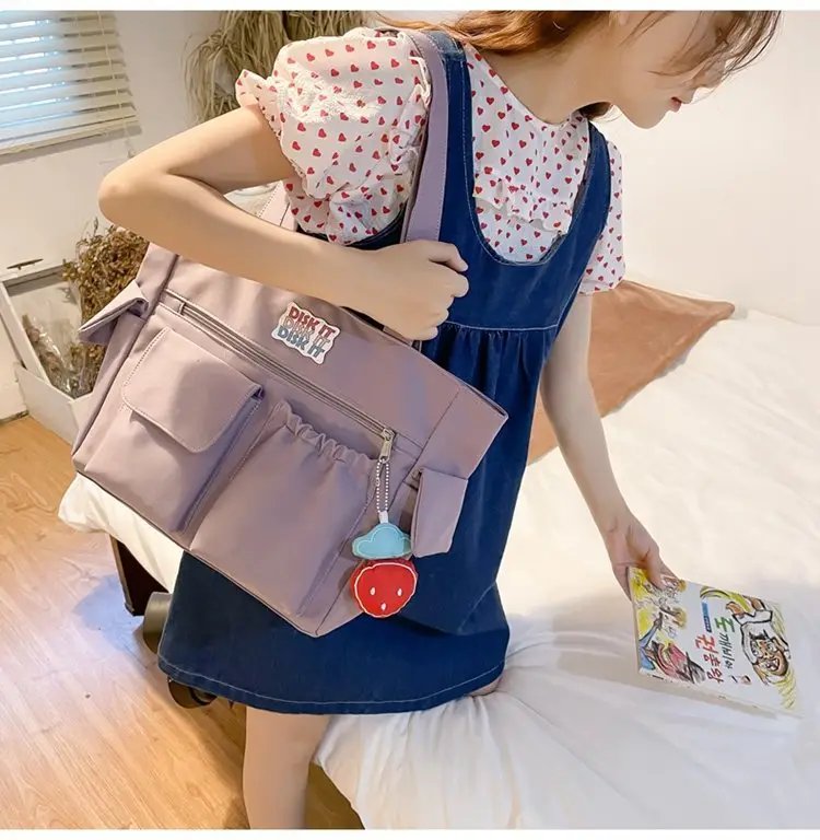 Women's Light Blue Shoulder Bag with Keychain — feature 11