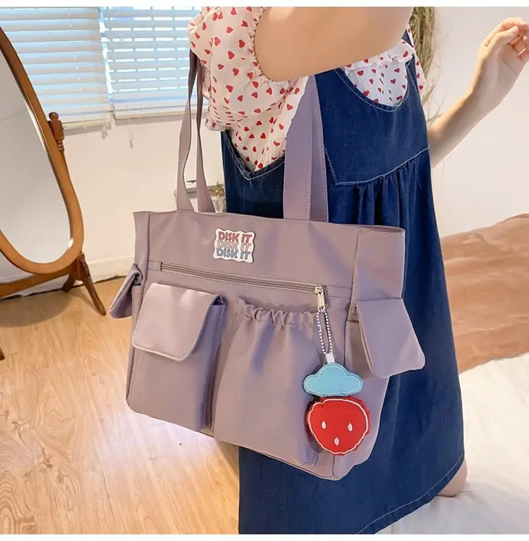 Women's Light Blue Shoulder Bag with Keychain — feature 12