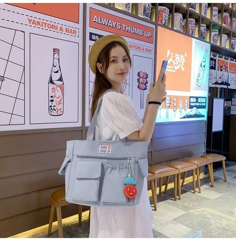 Women's Light Blue Shoulder Bag with Keychain — feature 16
