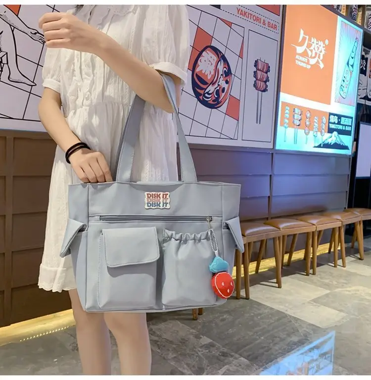 Women's Light Blue Shoulder Bag with Keychain — feature 17