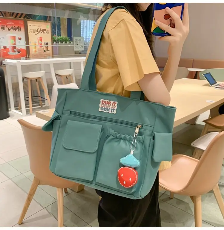 Women's Light Blue Shoulder Bag with Keychain - Image 2