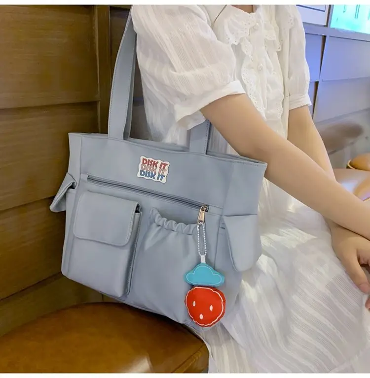 Women's Light Blue Shoulder Bag with Keychain - Image 3
