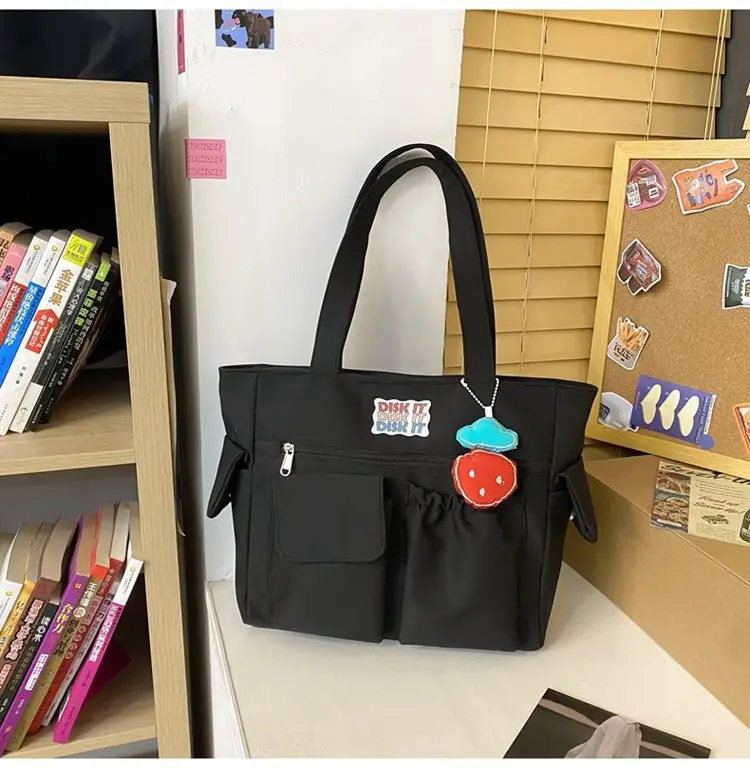 Women's Light Blue Shoulder Bag with Keychain - Image 4