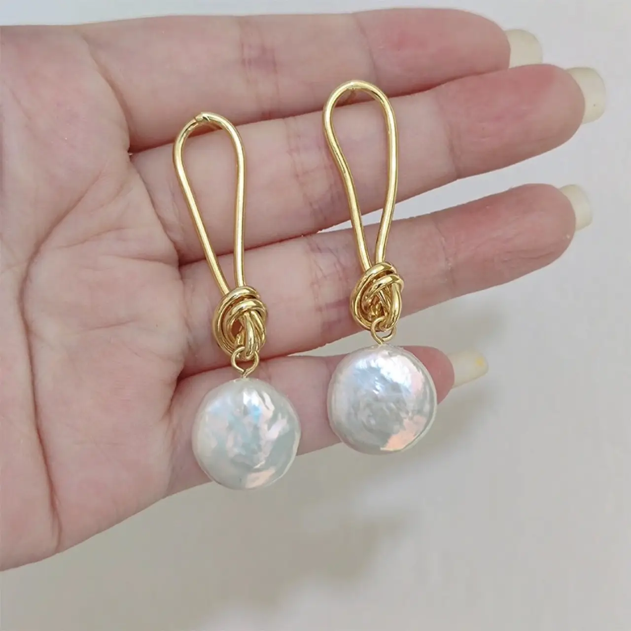 Gold Pearl Drop Earrings for Women - Image 2
