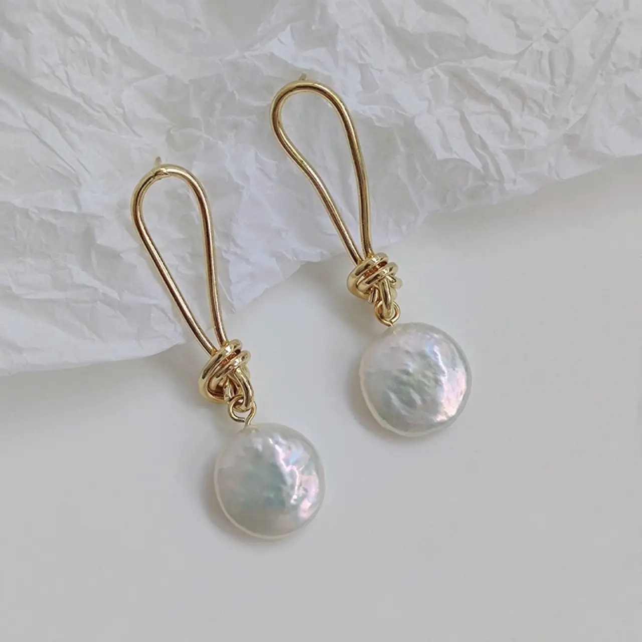 Gold Pearl Drop Earrings for Women - Image 3