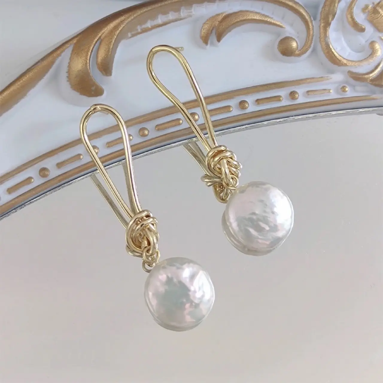 Gold Pearl Drop Earrings for Women - Image 4
