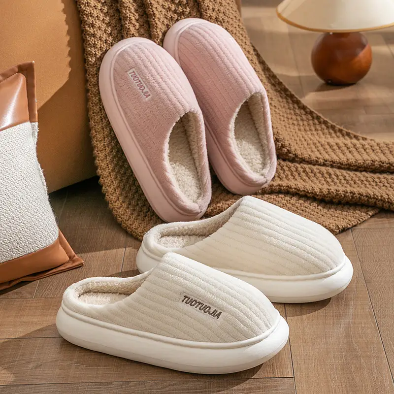 New Style Cotton Shoes Autumn and Winter Warm Home Indoor Couple Cotton Slippers Thickened Non-Slip Plush Thick Bottom Striped Cotton Slippers - Image 8
