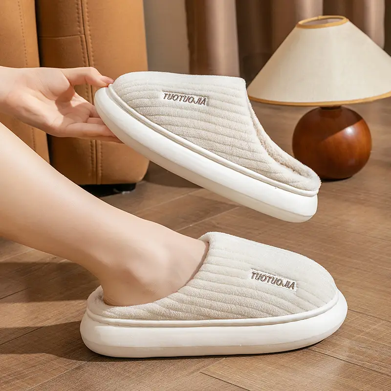 New Style Cotton Shoes Autumn and Winter Warm Home Indoor Couple Cotton Slippers Thickened Non-Slip Plush Thick Bottom Striped Cotton Slippers - Image 10