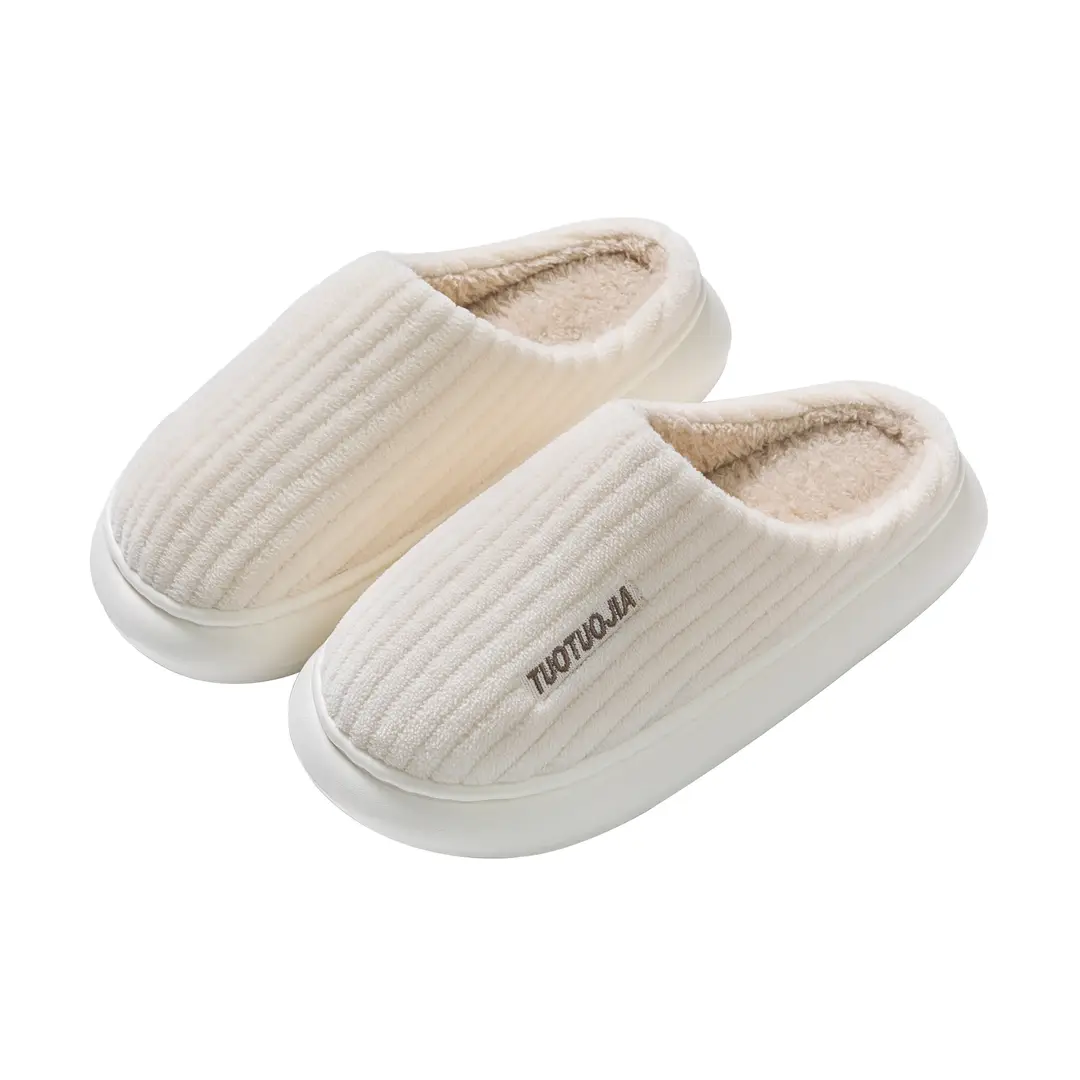 New Style Cotton Shoes Autumn and Winter Warm Home Indoor Couple Cotton Slippers Thickened Non-Slip Plush Thick Bottom Striped Cotton Slippers - Image 11