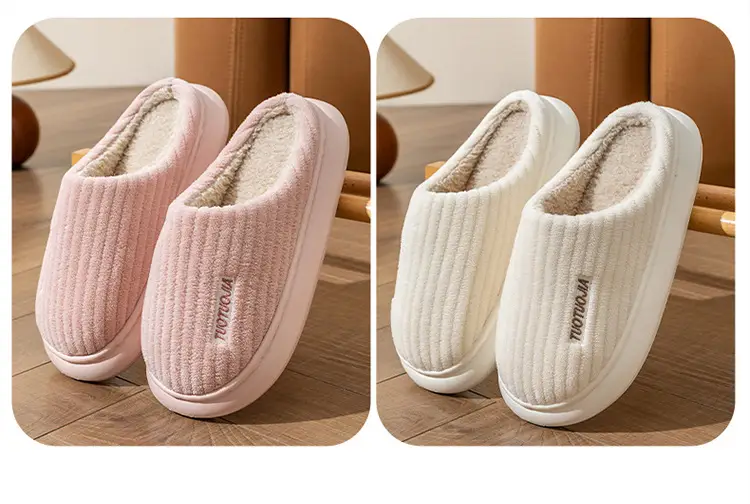 New Style Cotton Shoes Autumn and Winter Warm Home Indoor Couple Cotton Slippers Thickened Non-Slip Plush Thick Bottom Striped Cotton Slippers — feature 15