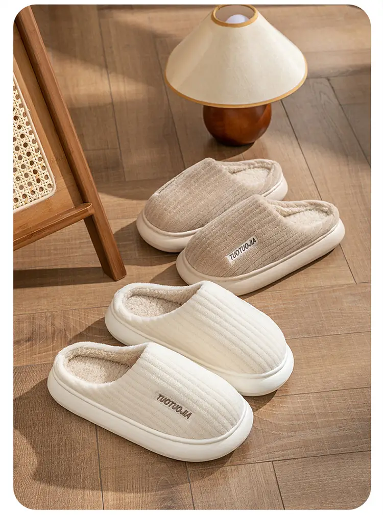 New Style Cotton Shoes Autumn and Winter Warm Home Indoor Couple Cotton Slippers Thickened Non-Slip Plush Thick Bottom Striped Cotton Slippers — feature 17