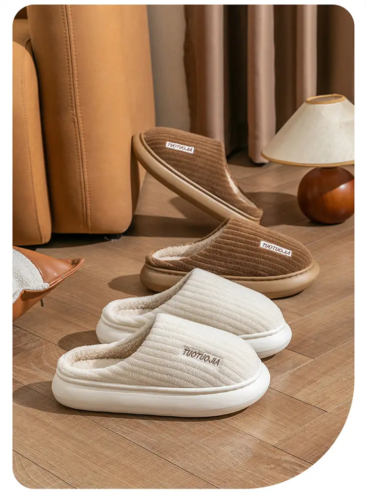 New Style Cotton Shoes Autumn and Winter Warm Home Indoor Couple Cotton Slippers Thickened Non-Slip Plush Thick Bottom Striped Cotton Slippers — feature 19