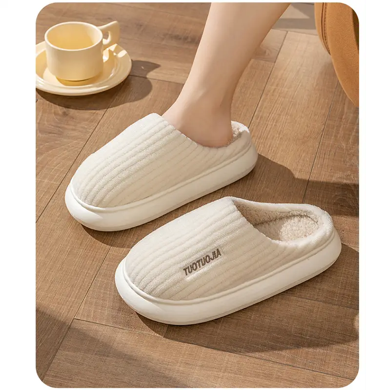 New Style Cotton Shoes Autumn and Winter Warm Home Indoor Couple Cotton Slippers Thickened Non-Slip Plush Thick Bottom Striped Cotton Slippers — feature 21