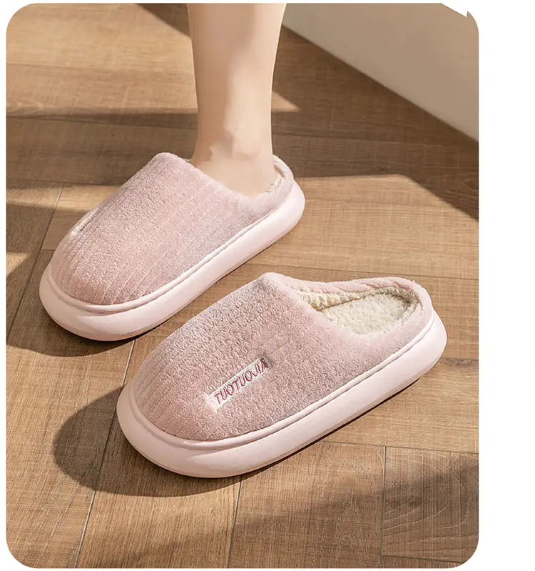 New Style Cotton Shoes Autumn and Winter Warm Home Indoor Couple Cotton Slippers Thickened Non-Slip Plush Thick Bottom Striped Cotton Slippers — feature 22