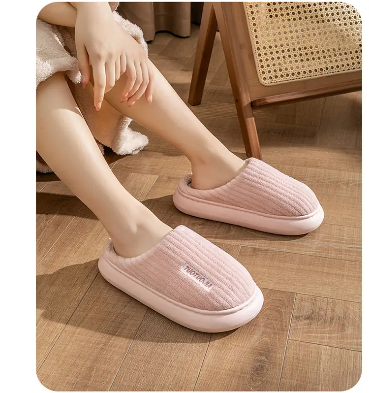 New Style Cotton Shoes Autumn and Winter Warm Home Indoor Couple Cotton Slippers Thickened Non-Slip Plush Thick Bottom Striped Cotton Slippers — feature 23