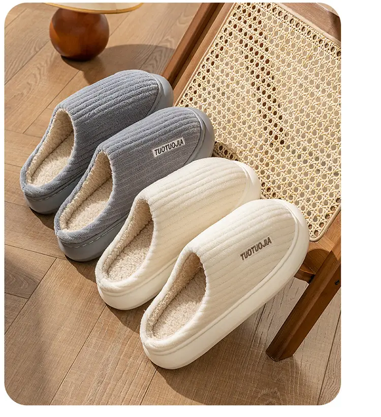 New Style Cotton Shoes Autumn and Winter Warm Home Indoor Couple Cotton Slippers Thickened Non-Slip Plush Thick Bottom Striped Cotton Slippers — feature 24