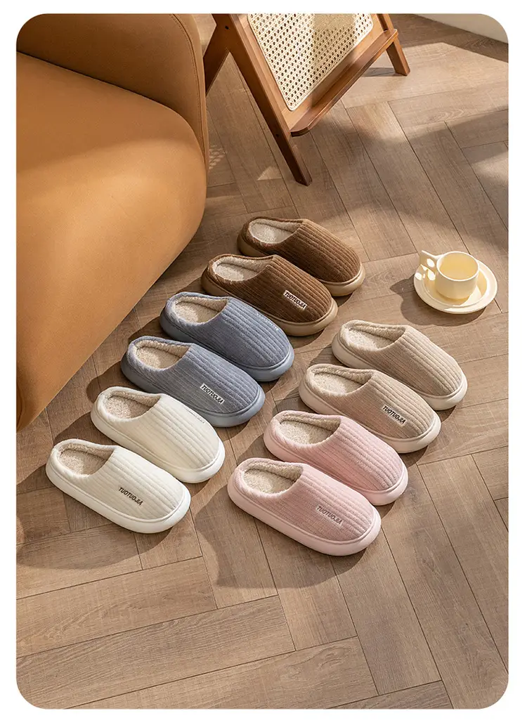 New Style Cotton Shoes Autumn and Winter Warm Home Indoor Couple Cotton Slippers Thickened Non-Slip Plush Thick Bottom Striped Cotton Slippers — feature 25