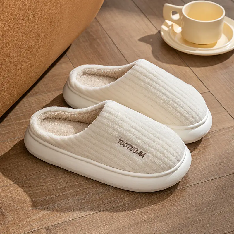 New Style Cotton Shoes Autumn and Winter Warm Home Indoor Couple Cotton Slippers Thickened Non-Slip Plush Thick Bottom Striped Cotton Slippers - Image 2