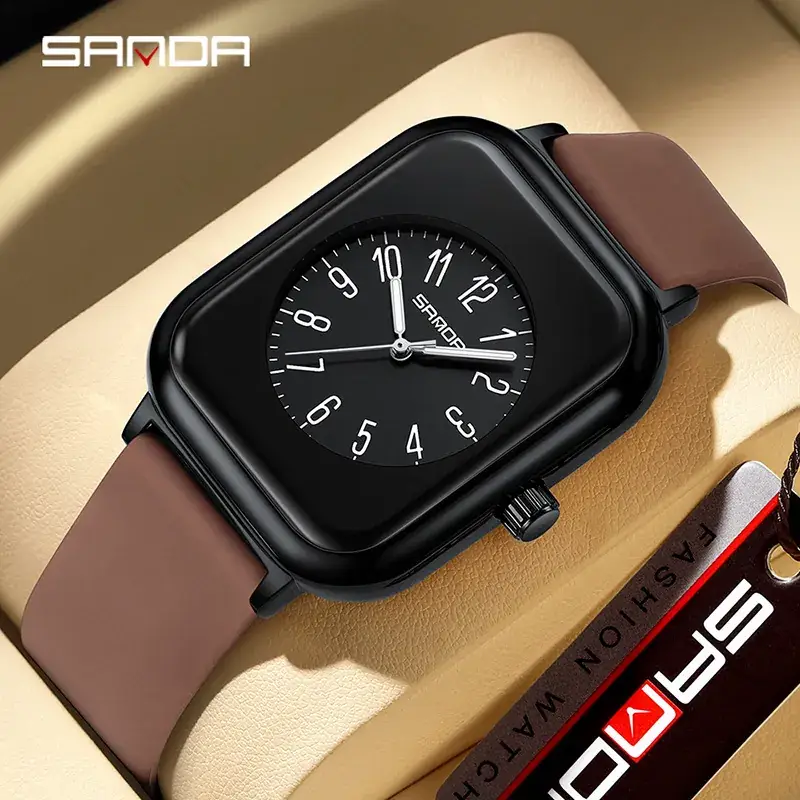 Sanda Black Square Quartz Watch for Women