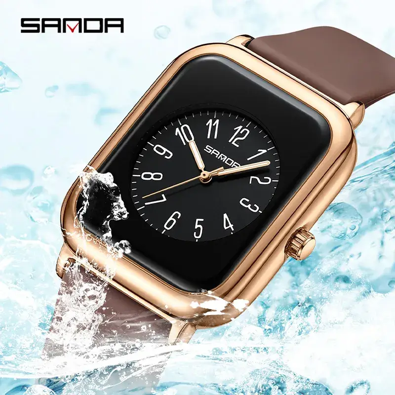 Sanda Black Square Quartz Watch for Women