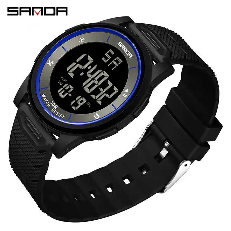 Sanda Digital Watch Black LED Display Men Women