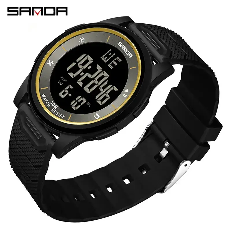 Sanda Digital Watch Black LED Display Men Women