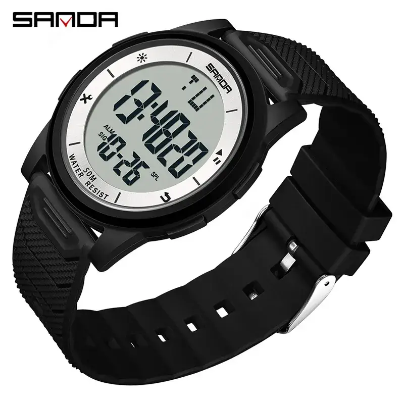 Sanda Digital Watch Black LED Display Men Women