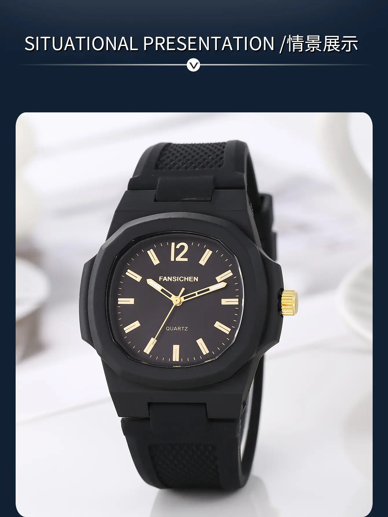 Men's Quartz Watch Black Silicone 38mm Fashion Casual — feature 6