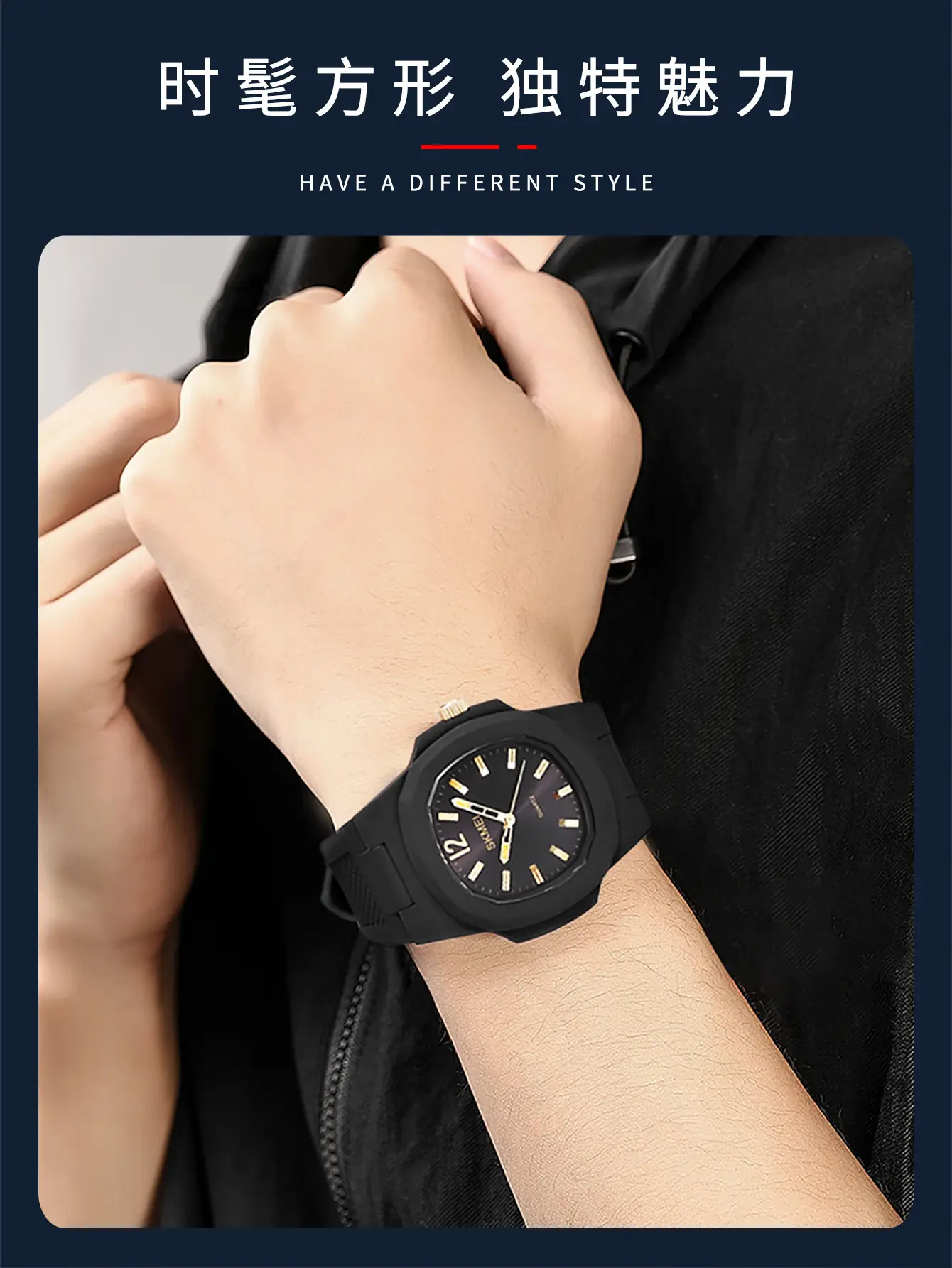 Men's Quartz Watch Black Silicone 38mm Fashion Casual — feature 9