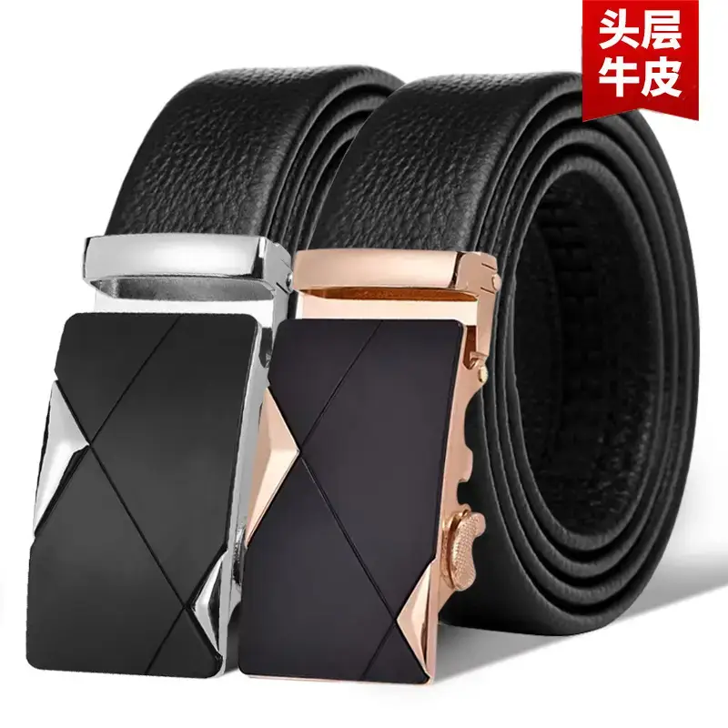Men's Black Leather Belt with Gold Buckle - Image 3