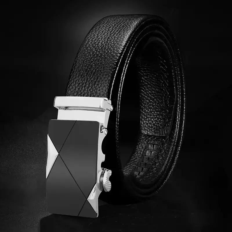 Men's Black Leather Belt with Gold Buckle - Image 6