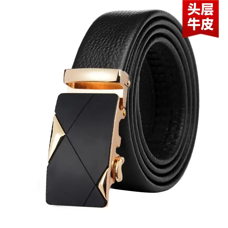 Men's Black Leather Belt with Gold Buckle - Image 7