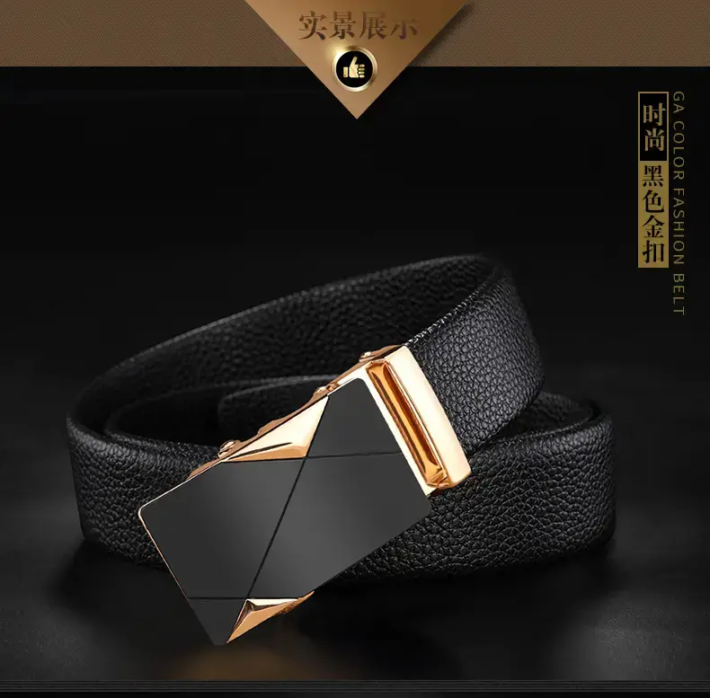 Men's Black Leather Belt with Gold Buckle โ feature 13