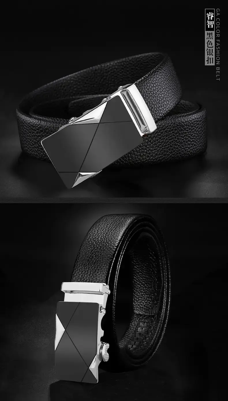 Men's Black Leather Belt with Gold Buckle โ feature 16