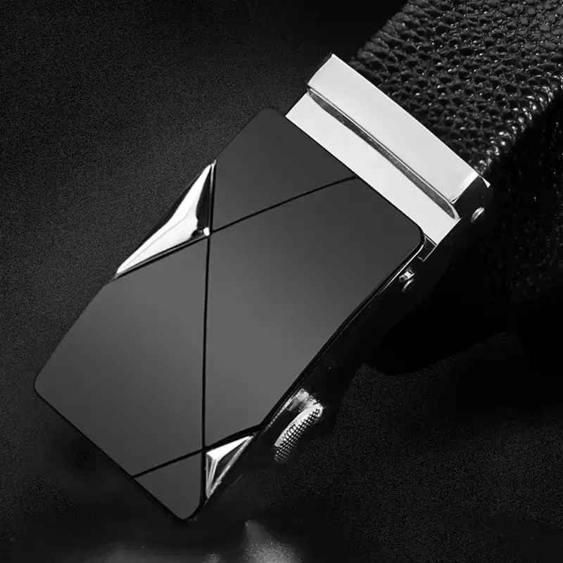 Men's Black Leather Belt with Gold Buckle - Image 2