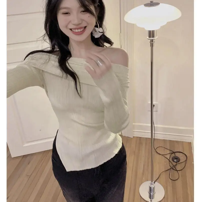 Ins Sexy Hot Girl Off-Shoulder Autumn and Winter Base Layer Women's T-Shirt Korean Style Slim Fit Pure Desire Base Layer Top Women's T-Shirt Trendy — feature 15