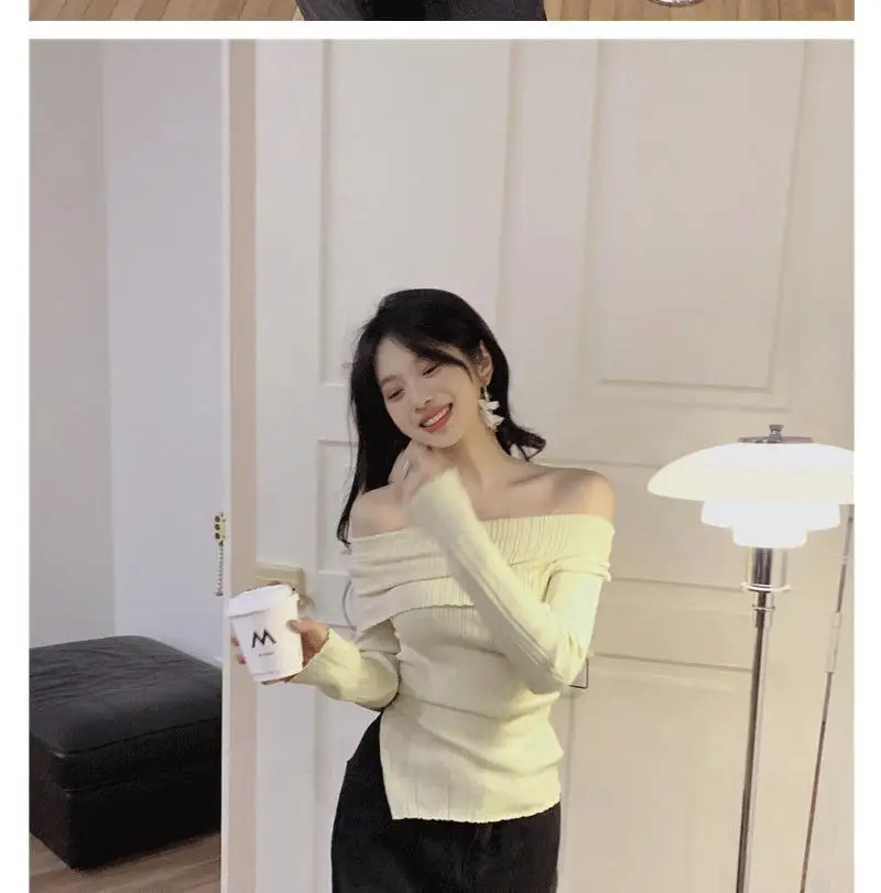 Ins Sexy Hot Girl Off-Shoulder Autumn and Winter Base Layer Women's T-Shirt Korean Style Slim Fit Pure Desire Base Layer Top Women's T-Shirt Trendy — feature 16
