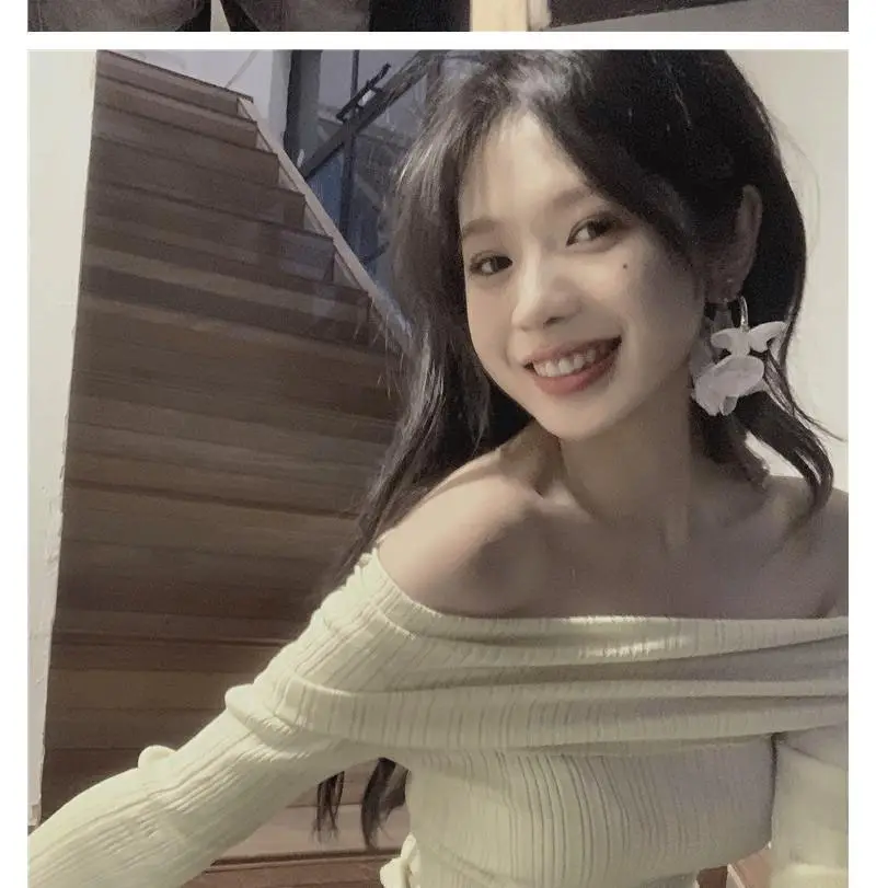 Ins Sexy Hot Girl Off-Shoulder Autumn and Winter Base Layer Women's T-Shirt Korean Style Slim Fit Pure Desire Base Layer Top Women's T-Shirt Trendy — feature 21