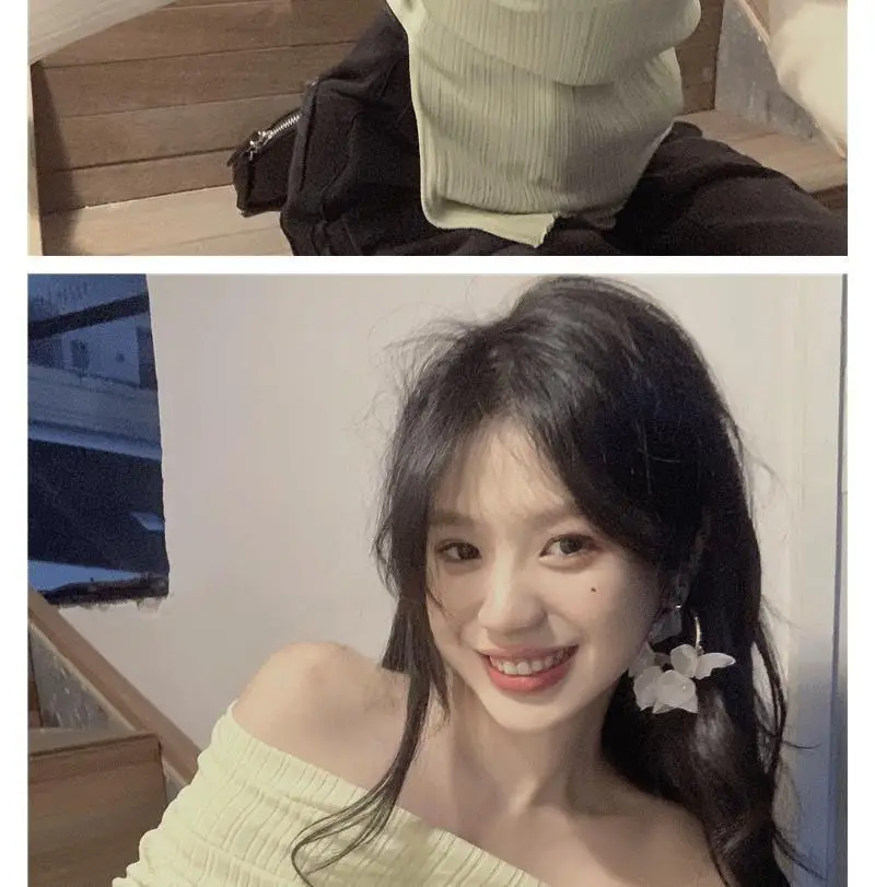 Ins Sexy Hot Girl Off-Shoulder Autumn and Winter Base Layer Women's T-Shirt Korean Style Slim Fit Pure Desire Base Layer Top Women's T-Shirt Trendy — feature 22
