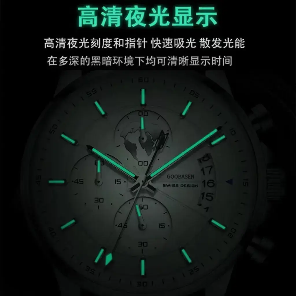 Men's Luxury Chronograph Watch with Luminous Dial & Black Strap - Image 9