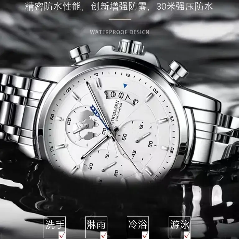 Men's Luxury Chronograph Watch with Luminous Dial & Black Strap - Image 10