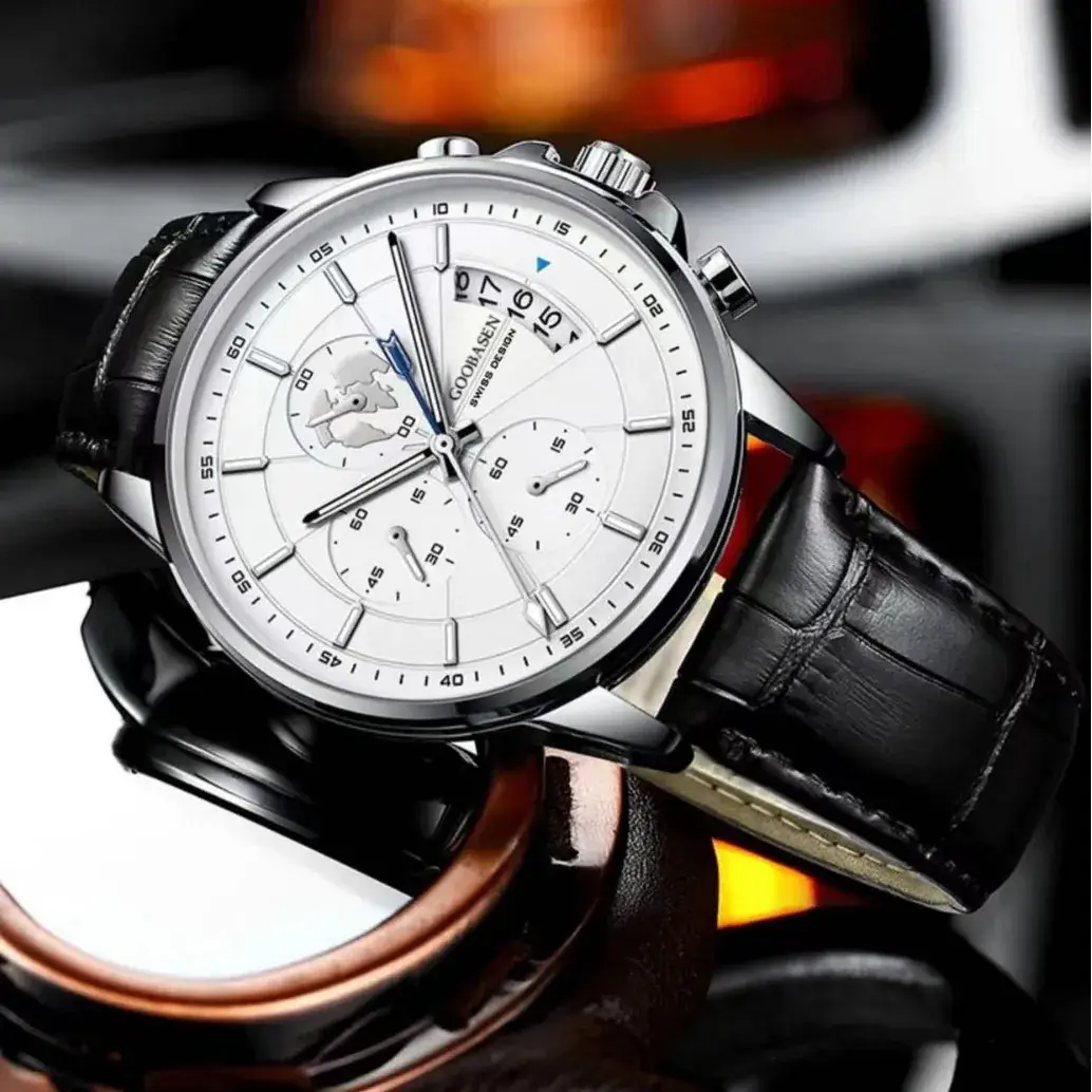 Men's Luxury Chronograph Watch with Luminous Dial & Black Strap - Image 11