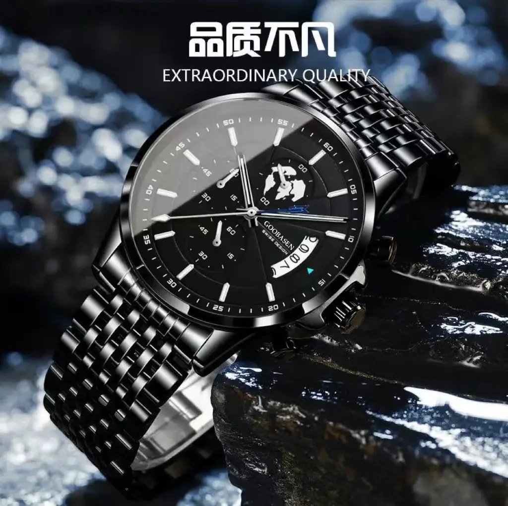 Men's Luxury Chronograph Watch with Luminous Dial & Black Strap — feature 10