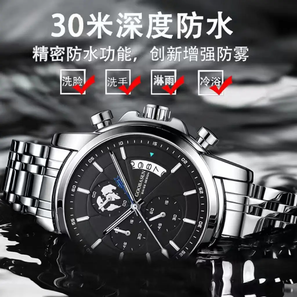 Men's Luxury Chronograph Watch with Luminous Dial & Black Strap — feature 11