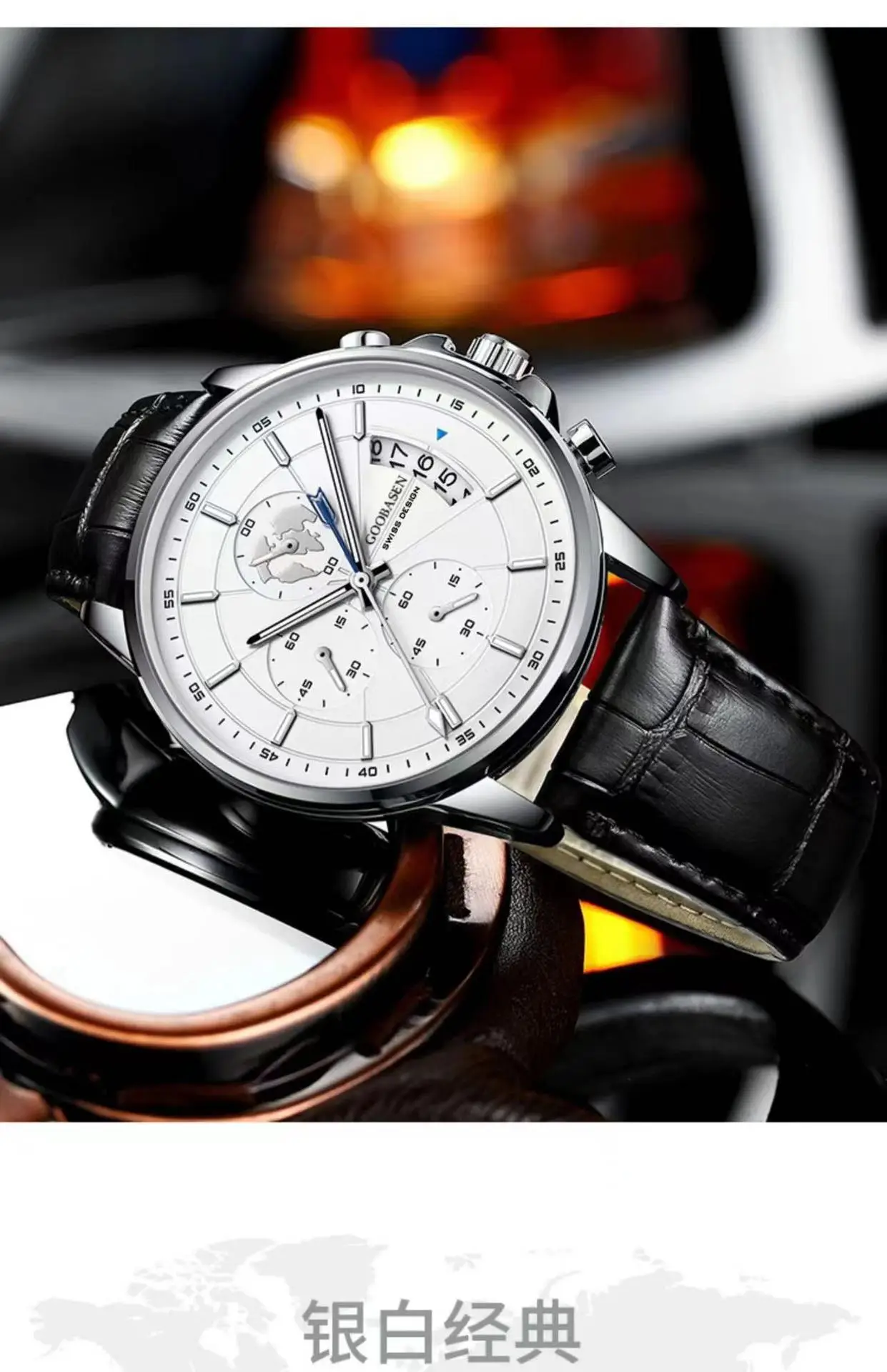 Men's Luxury Chronograph Watch with Luminous Dial & Black Strap — feature 12